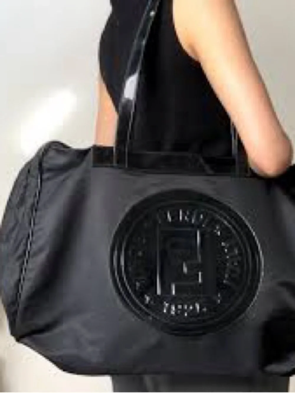 Fendi Vintage Black Logo Tote Travel Nylon Shoulder Bag